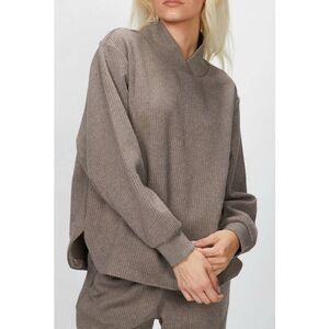 Varley Ellington V-Neck Brown Ribbed Sweatshirt Cotton Blend XL #762